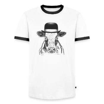  Kuh mit Hut - Männer Kontrast-T-Shirt - Weiß/Schwarz - Vorne - AI Model Female 172 light (172cm) & AI Model Male 178 dark (178cm)