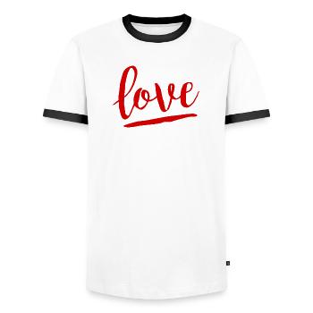 Love Red - Men's Ringer Shirt - white/black - Front - AI Model Female 172 light (172cm) & AI Model Male 178 dark (178cm)