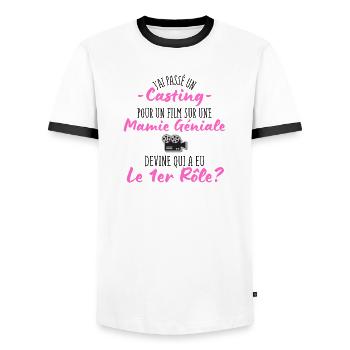 casting pour une Mamie géniale - Humour Grand-Mère - T-shirt contrasté Homme - blanc/noir - Devant - AI Model Female 172 light (172cm) & AI Model Male 178 dark (178cm)