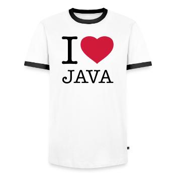 I LOVE JAVA - Männer Kontrast-T-Shirt - Weiß/Schwarz - Vorne - AI Model Female 172 light (172cm) & AI Model Male 178 dark (178cm)