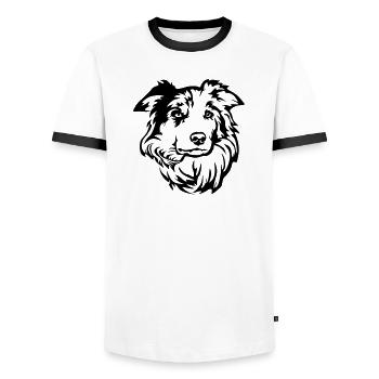 Tête de Border Collie - T-shirt contrasté Homme - blanc/noir - Devant - AI Model Female 172 light (172cm) & AI Model Male 178 dark (178cm)