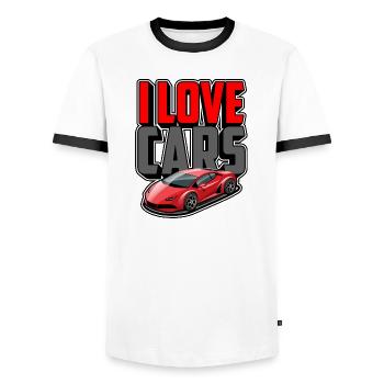 I love cars - Men's Ringer Shirt - white/black - Front - AI Model Female 172 light (172cm) & AI Model Male 178 dark (178cm)