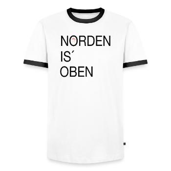 Norden is oben - Männer Kontrast-T-Shirt - Weiß/Schwarz - Vorne - AI Model Female 172 light (172cm) & AI Model Male 178 dark (178cm)