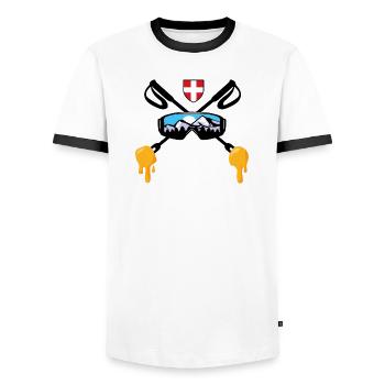 Savoie Ski et fondue savoyarde Cadeau Haute Savoie - T-shirt contrasté Homme - blanc/noir - Devant - AI Model Female 172 light (172cm) & AI Model Male 178 dark (178cm)