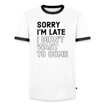 désolé je suis en retard je n’ai pas voulu venir - T-shirt contrasté Homme - blanc/noir - Devant - AI Model Female 172 light (172cm) & AI Model Male 178 dark (178cm)
