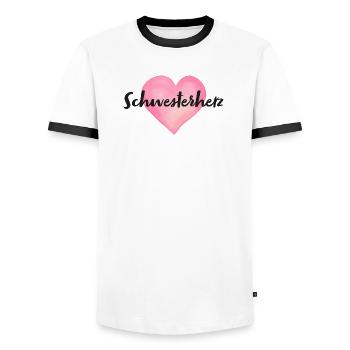 Schwesterherz Schwester Herz - Männer Kontrast-T-Shirt - Weiß/Schwarz - Vorne - AI Model Female 172 light (172cm) & AI Model Male 178 dark (178cm)