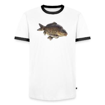 Übliches Karpfenfischen-Design Realistischer Karpfen - Männer Kontrast-T-Shirt - Weiß/Schwarz - Vorne - AI Model Female 172 light (172cm) & AI Model Male 178 dark (178cm)
