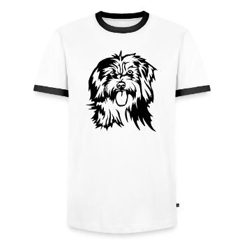 Tête de Berger des Pyrénées - T-shirt contrasté Homme - blanc/noir - Devant - AI Model Female 172 light (172cm) & AI Model Male 178 dark (178cm)