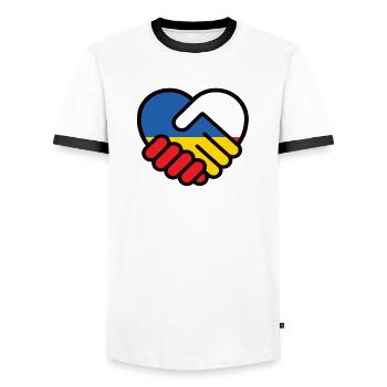 Poland Ukraine Heart pokój pański, pokój Ukrainy - Men's Ringer Shirt - white/black - Front - AI Model Female 172 light (172cm) & AI Model Male 178 dark (178cm)
