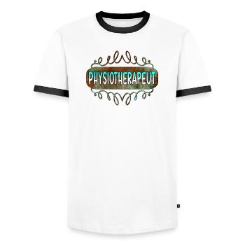 Physiotherapeut - Männer Kontrast-T-Shirt - Weiß/Schwarz - Vorne - AI Model Female 172 light (172cm) & AI Model Male 178 dark (178cm)