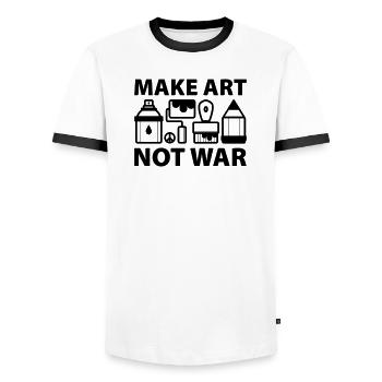 Faire de l’art et non de la guerre - T-shirt contrasté Homme - blanc/noir - Devant - AI Model Female 172 light (172cm) & AI Model Male 178 dark (178cm)