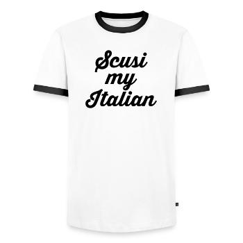 Italy Italian language Italian - Men's Ringer Shirt - white/black - Front - AI Model Female 172 light (172cm) & AI Model Male 178 dark (178cm)