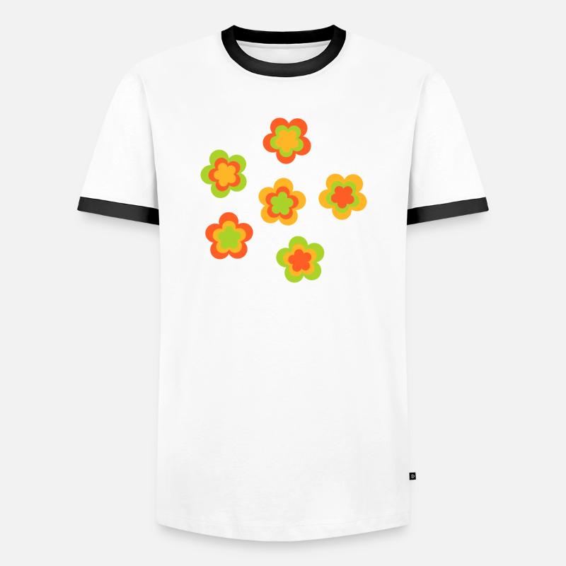 70s Flower Pattern - Men's Ringer Shirt - white/black