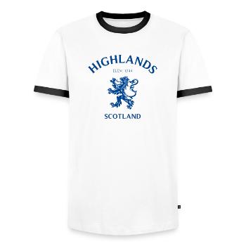 HIGHLANDS Schottland Scotland - Men's Ringer Shirt - white/black - Front - AI Model Female 172 light (172cm) & AI Model Male 178 dark (178cm)