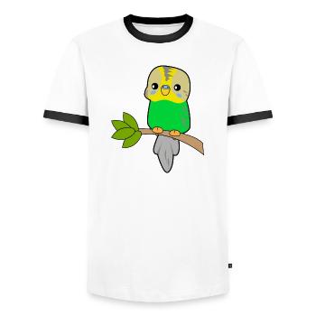 Perroquet budgerigar - T-shirt contrasté Homme - blanc/noir - Devant - AI Model Female 172 light (172cm) & AI Model Male 178 dark (178cm)
