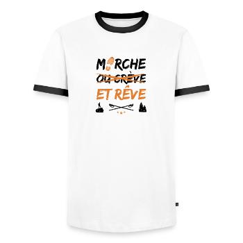 MARCHE ET RÊVE ! (randonnée, trek) noir - T-shirt contrasté Homme - blanc/noir - Devant - AI Model Female 172 light (172cm) & AI Model Male 178 dark (178cm)