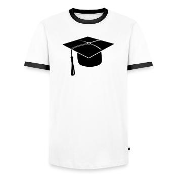 Logo de la capuche ou du chapeau de présentation de l’examen - T-shirt contrasté Homme - blanc/noir - Devant - AI Model Female 172 light (172cm) & AI Model Male 178 dark (178cm)
