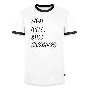 Mom Wife Boss Superhero Mother's Day - Men's Ringer Shirt - white/black - Front - AI Model Female 172 light (172cm) & AI Model Male 178 dark (178cm)
