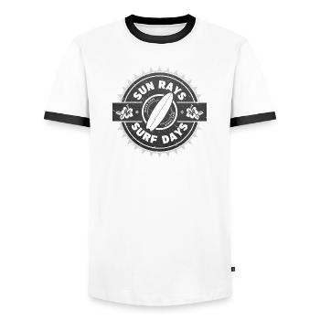 Surfen Retro Surfer Grafikdesign - Männer Kontrast-T-Shirt - Weiß/Schwarz - Vorne - AI Model Female 172 light (172cm) & AI Model Male 178 dark (178cm)