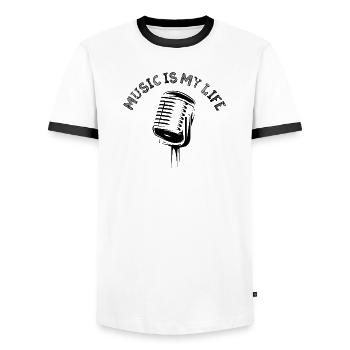 music is my life Microphone Icon Logo Music Graphic - Men's Ringer Shirt - white/black - Front - AI Model Female 172 light (172cm) & AI Model Male 178 dark (178cm)