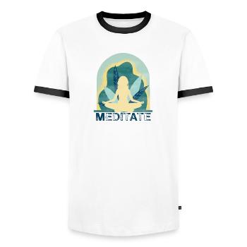 Yoga - Männer Kontrast-T-Shirt - Weiß/Schwarz - Vorne - AI Model Female 172 light (172cm) & AI Model Male 178 dark (178cm)