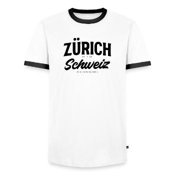 Zurich Suisse Design avec coordonnées - T-shirt contrasté Homme - blanc/noir - Devant - AI Model Female 172 light (172cm) & AI Model Male 178 dark (178cm)