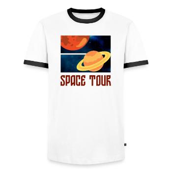 Weltraumreise Planeten und Ringe - Männer Kontrast-T-Shirt - Weiß/Schwarz - Vorne - AI Model Female 172 light (172cm) & AI Model Male 178 dark (178cm)