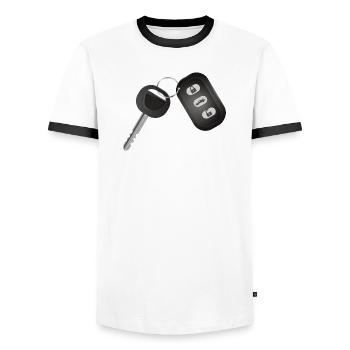 Single car key with radio remote control - Men's Ringer Shirt - white/black - Front - AI Model Female 172 light (172cm) & AI Model Male 178 dark (178cm)