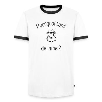 Pourquoi tant de laine. - T-shirt contrasté Homme - blanc/noir - Devant - AI Model Female 172 light (172cm) & AI Model Male 178 dark (178cm)