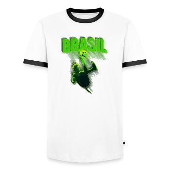 Brasil Neon Fußballkick - Männer Kontrast-T-Shirt - Weiß/Schwarz - Vorne - AI Model Female 172 light (172cm) & AI Model Male 178 dark (178cm)