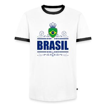 BRAZIL - BRASIL - Men's Ringer Shirt - white/black - Front - AI Model Female 172 light (172cm) & AI Model Male 178 dark (178cm)