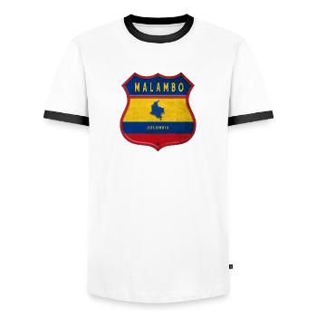 Écusson Malambo Colombia - T-shirt contrasté Homme - blanc/noir - Devant - AI Model Female 172 light (172cm) & AI Model Male 178 dark (178cm)