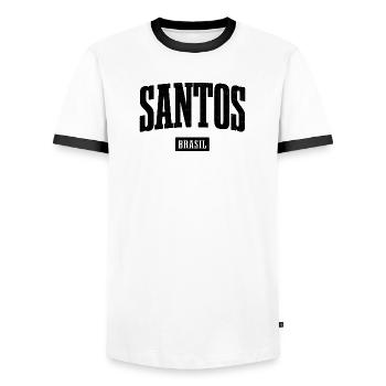 Santos Brasil Bold Lettering - Men's Ringer Shirt - white/black - Front - AI Model Female 172 light (172cm) & AI Model Male 178 dark (178cm)