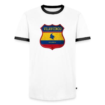 Écusson Villavicencio Colombia - T-shirt contrasté Homme - blanc/noir - Devant - AI Model Female 172 light (172cm) & AI Model Male 178 dark (178cm)