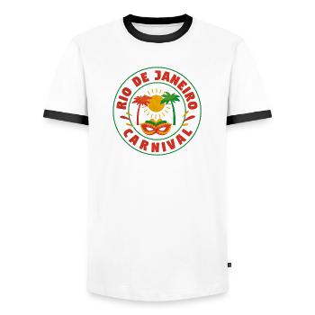 Rio Carnaval Sun Mask Logo - Men's Ringer Shirt - white/black - Front - AI Model Female 172 light (172cm) & AI Model Male 178 dark (178cm)