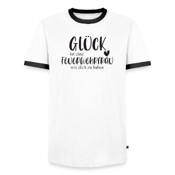 Feuerwehrfrau Freiwillige Feuerwehr Ehrenamt - Männer Kontrast-T-Shirt - Weiß/Schwarz - Vorne - AI Model Female 172 light (172cm) & AI Model Male 178 dark (178cm)