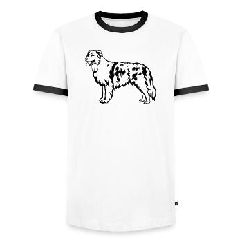 Australian Shepherd - Men's Ringer Shirt - white/black - Front - AI Model Female 172 light (172cm) & AI Model Male 178 dark (178cm)