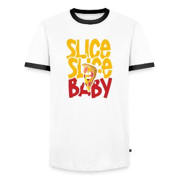 Slice slice baby pizza - Männer Kontrast-T-Shirt - Weiß/Schwarz - Vorne - AI Model Female 172 light (172cm) & AI Model Male 178 dark (178cm)