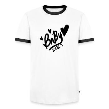 Bébé 2023 - Naissance Enceinte 2023 Grossesse - T-shirt contrasté Homme - blanc/noir - Devant - AI Model Female 172 light (172cm) & AI Model Male 178 dark (178cm)