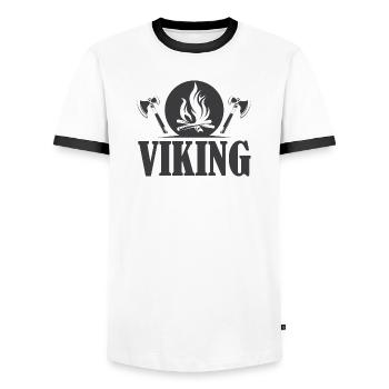 viking wikinger Symbol Axt Symbol Feuer Grafik - Männer Kontrast-T-Shirt - Weiß/Schwarz - Vorne - AI Model Female 172 light (172cm) & AI Model Male 178 dark (178cm)