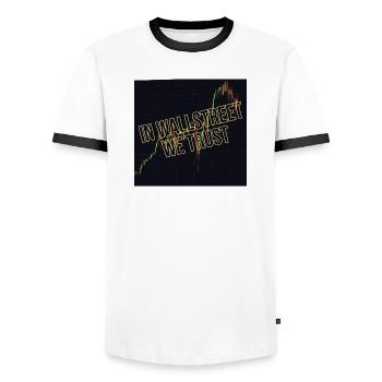 Wall Street We Trust Financial Motive - Men's Ringer Shirt - white/black - Front - AI Model Female 172 light (172cm) & AI Model Male 178 dark (178cm)