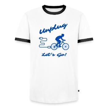 Unplug Let's Go - Männer Kontrast-T-Shirt - Weiß/Schwarz - Vorne - AI Model Female 172 light (172cm) & AI Model Male 178 dark (178cm)