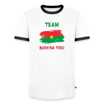 Conception du drapeau de l'équipe Burkina Faso - T-shirt contrasté Homme - blanc/noir - Devant - AI Model Female 172 light (172cm) & AI Model Male 178 dark (178cm)
