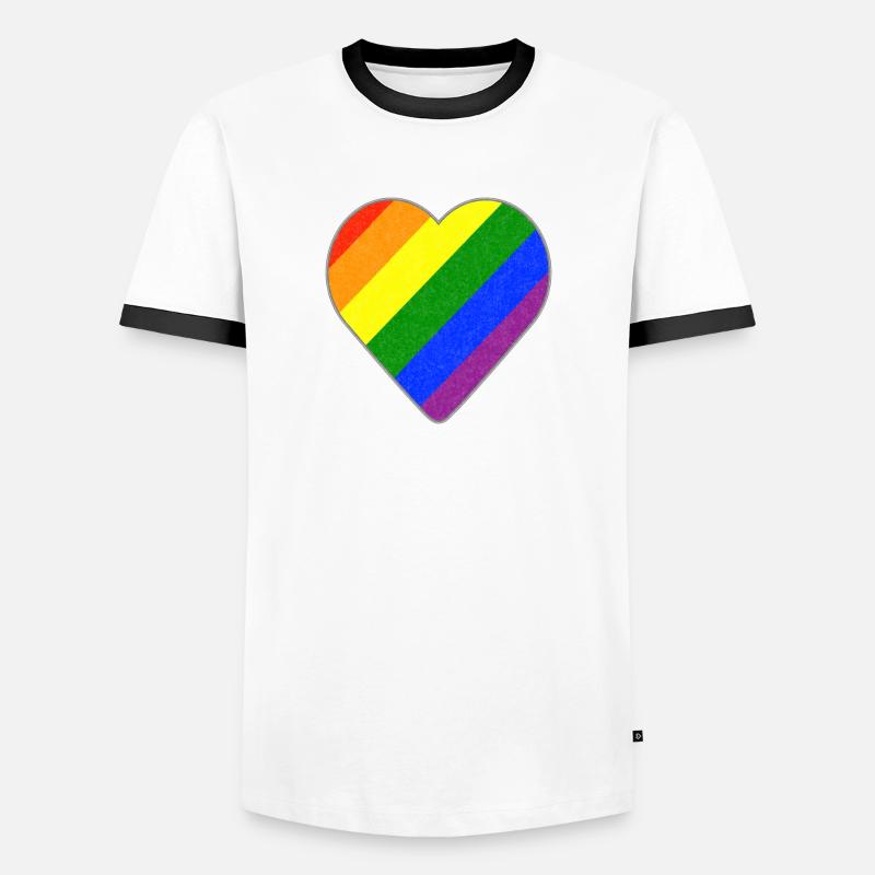 Regenbogen Herz - Männer Kontrast-T-Shirt - Weiß/Schwarz