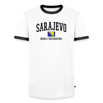 Bosnia Flag Art Balkans - Men's Ringer Shirt - white/black - Front - AI Model Female 172 light (172cm) & AI Model Male 178 dark (178cm)