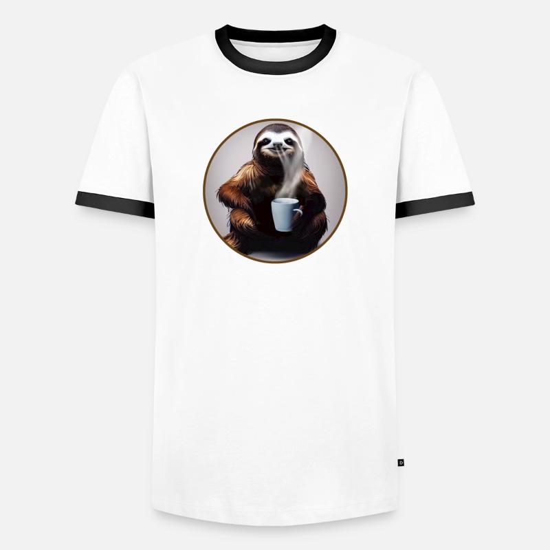 Faultier mit Kaffee - Männer Kontrast-T-Shirt - Weiß/Schwarz