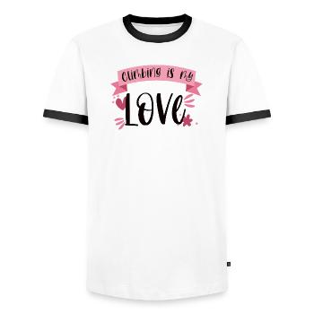 Climbing Mountaineering Mountains Love Gift - Men's Ringer Shirt - white/black - Front - AI Model Female 172 light (172cm) & AI Model Male 178 dark (178cm)