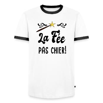 La fée pas chier! - T-shirt contrasté Homme - blanc/noir - Devant - AI Model Female 172 light (172cm) & AI Model Male 178 dark (178cm)