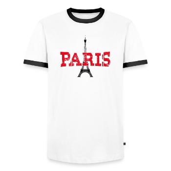 Paris, la ville de l’amour - T-shirt contrasté Homme - blanc/noir - Devant - AI Model Female 172 light (172cm) & AI Model Male 178 dark (178cm)