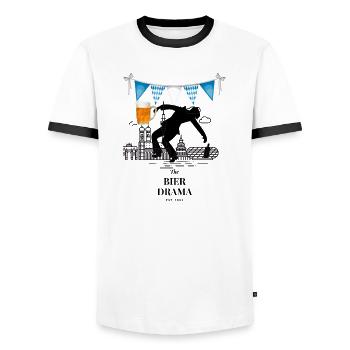 Beer Drama ART - Men's Ringer Shirt - white/black - Front - AI Model Female 172 light (172cm) & AI Model Male 178 dark (178cm)
